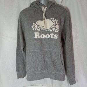 Roots Hoodie Unisex Med Pullover Kangaroo Pocket Beaver Canada Gray Kanga